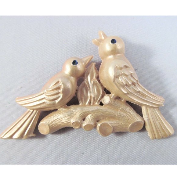 Vintage 1940 Celluloid tan figural 2 Birds on a branch with fire flame Brooch - Picture 9 of 9